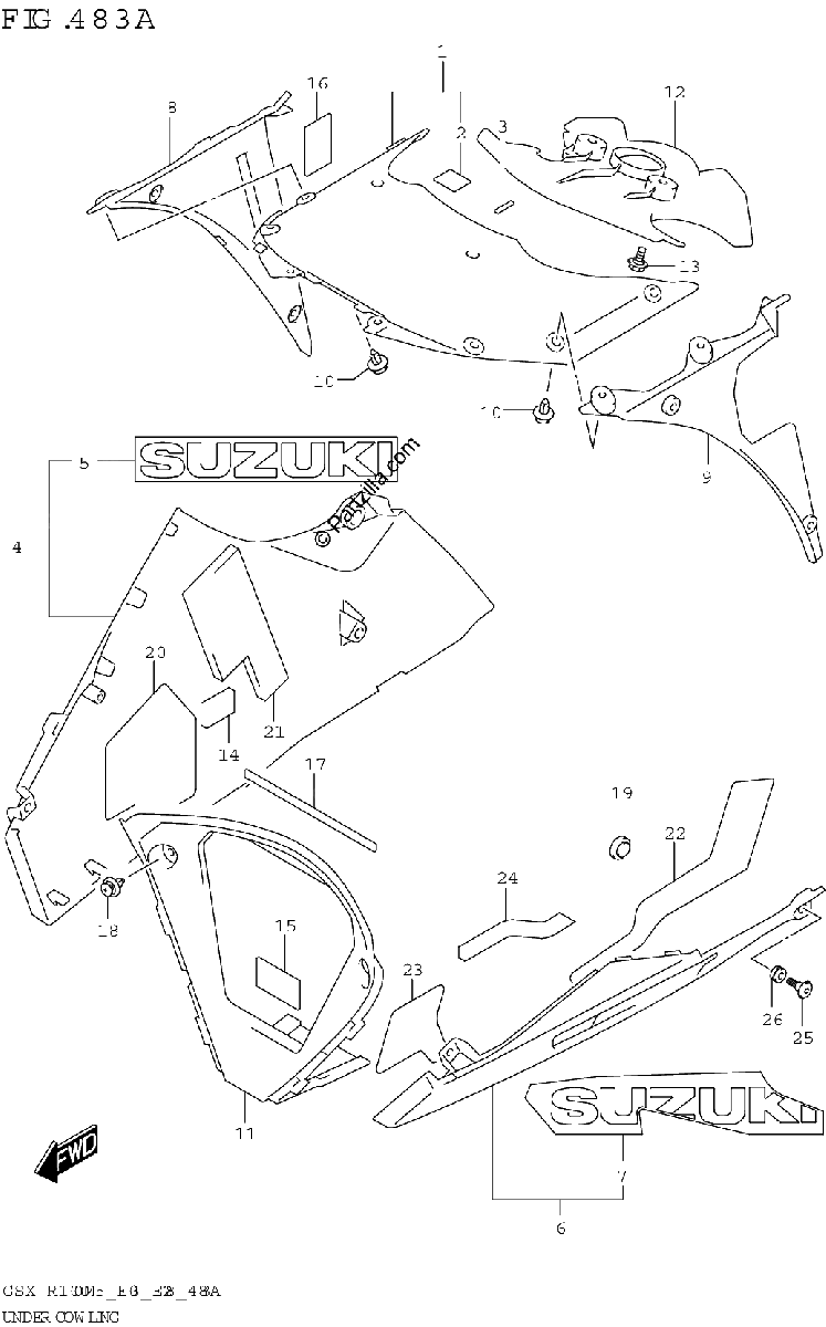 Diagrama de UNDER COWLING GSX R1000A