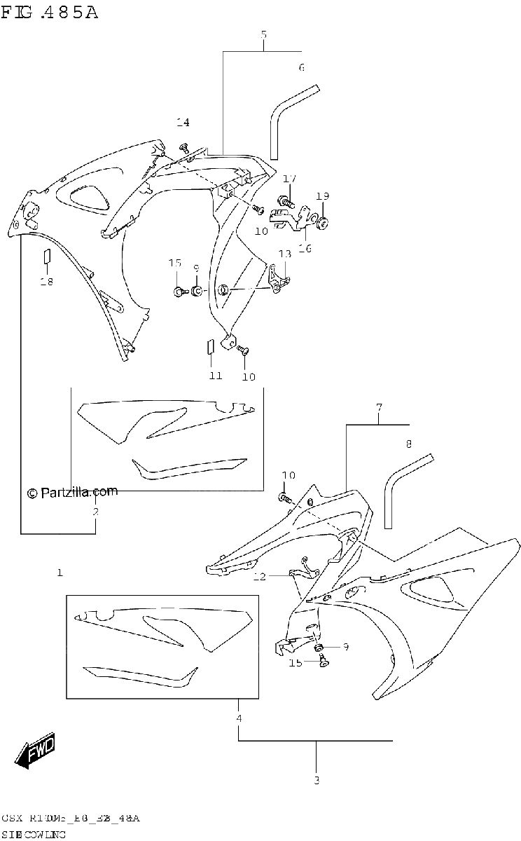 Diagrama de SIDE COWLING GSX R1000A