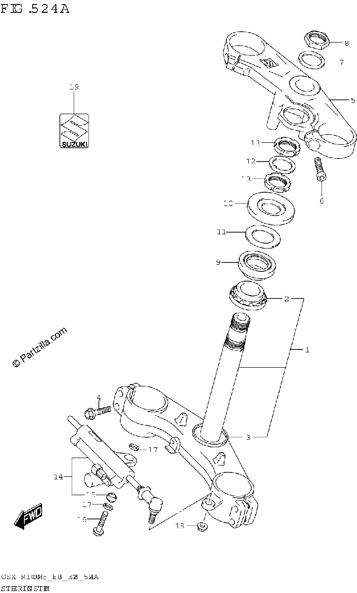 Diagrama de STEERING STEM GSX R1000A