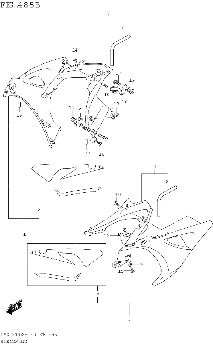 Diagrama de SIDE COWLING GSX R1000RA