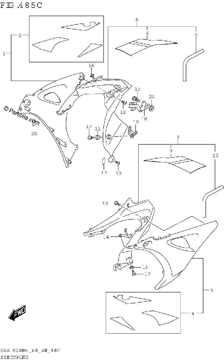 Diagrama de SIDE COWLING GSX R1000RZA