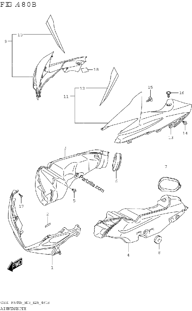 Diagrama de AIR INTAKE PIPE GSX R600Z