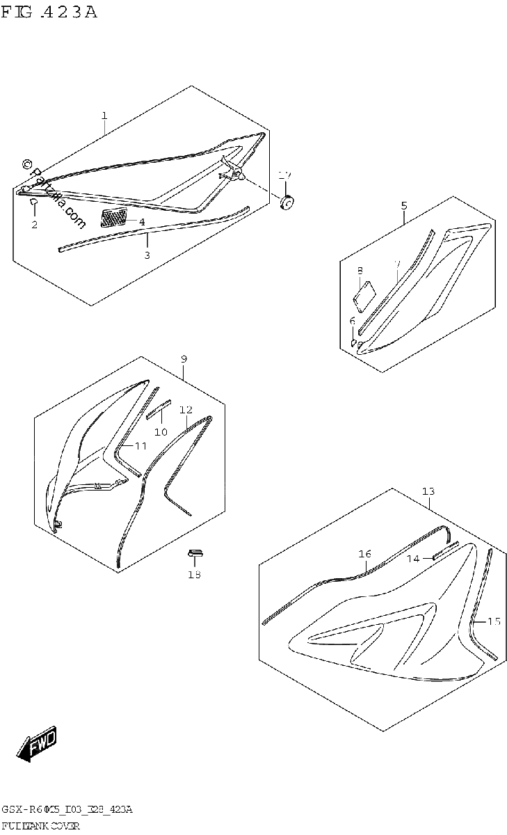 Diagrama de FUEL TANK COVER GSX R600