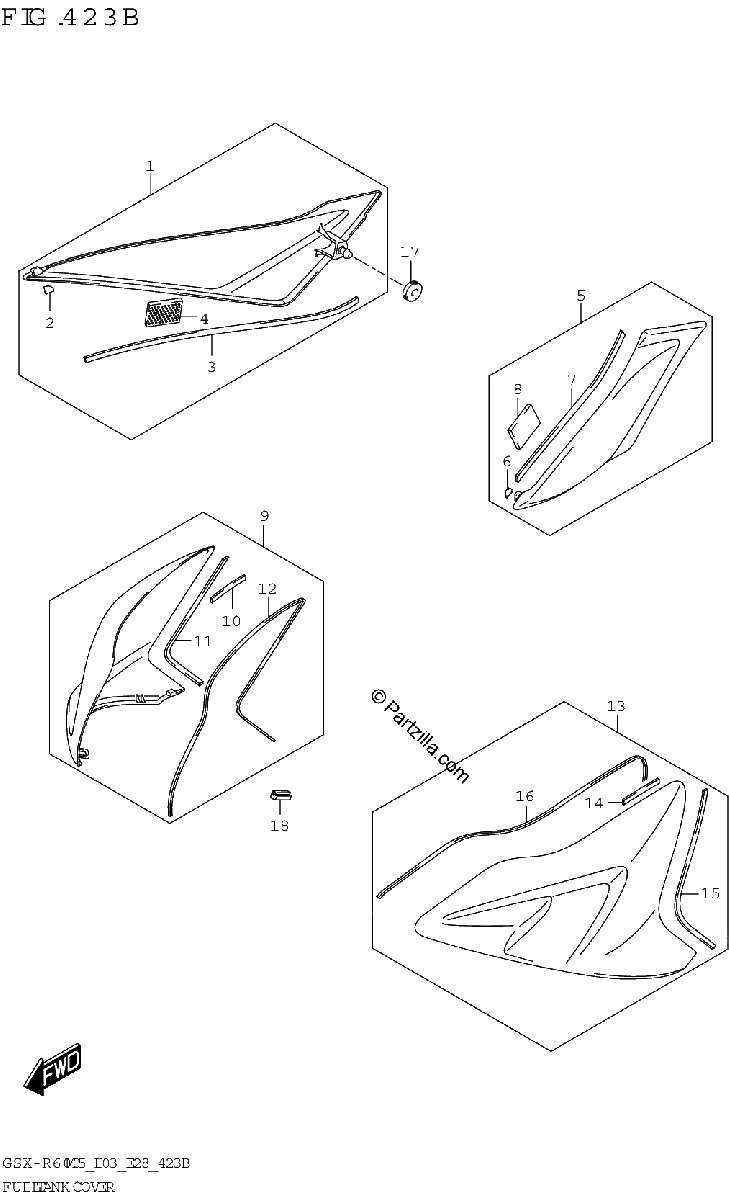 Diagrama de FUEL TANK COVER GSX R600Z