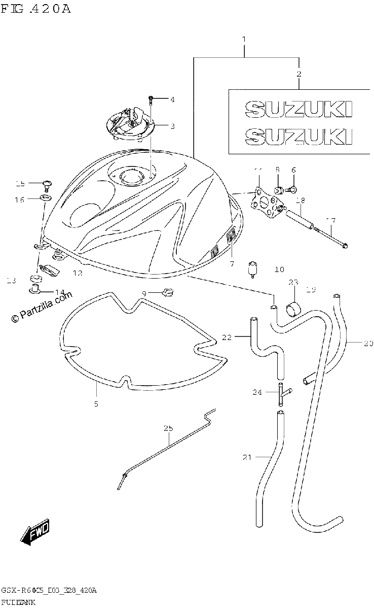 Diagrama de FUEL TANK GSX R600 E03 E28