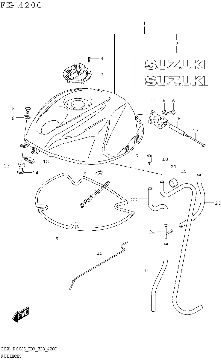 Diagrama de FUEL TANK GSX R600Z E03 E28