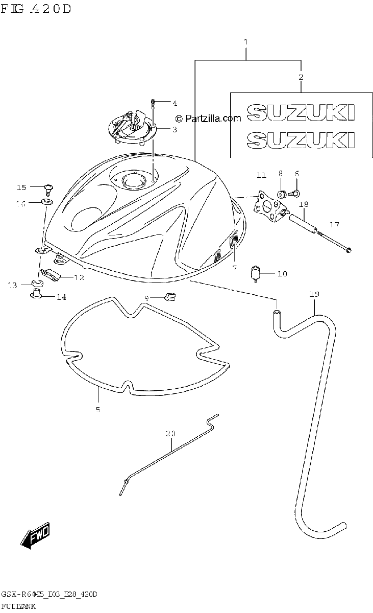 Diagrama de FUEL TANK GSX R600Z E33