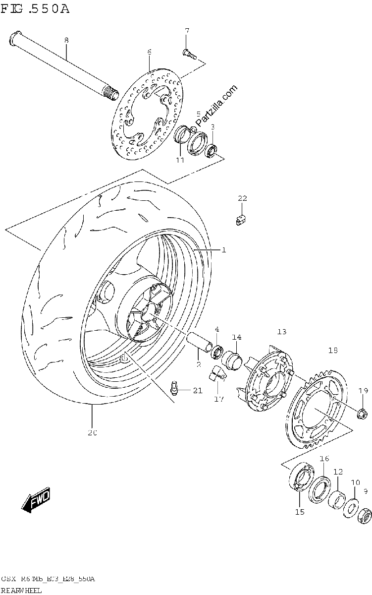 Diagrama de REAR WHEEL GSX R600