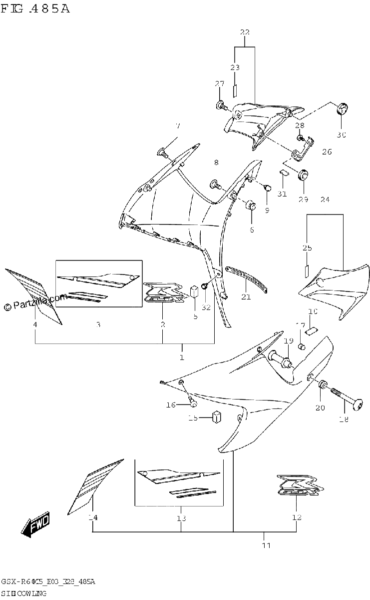 Diagrama de SIDE COWLING GSX R600