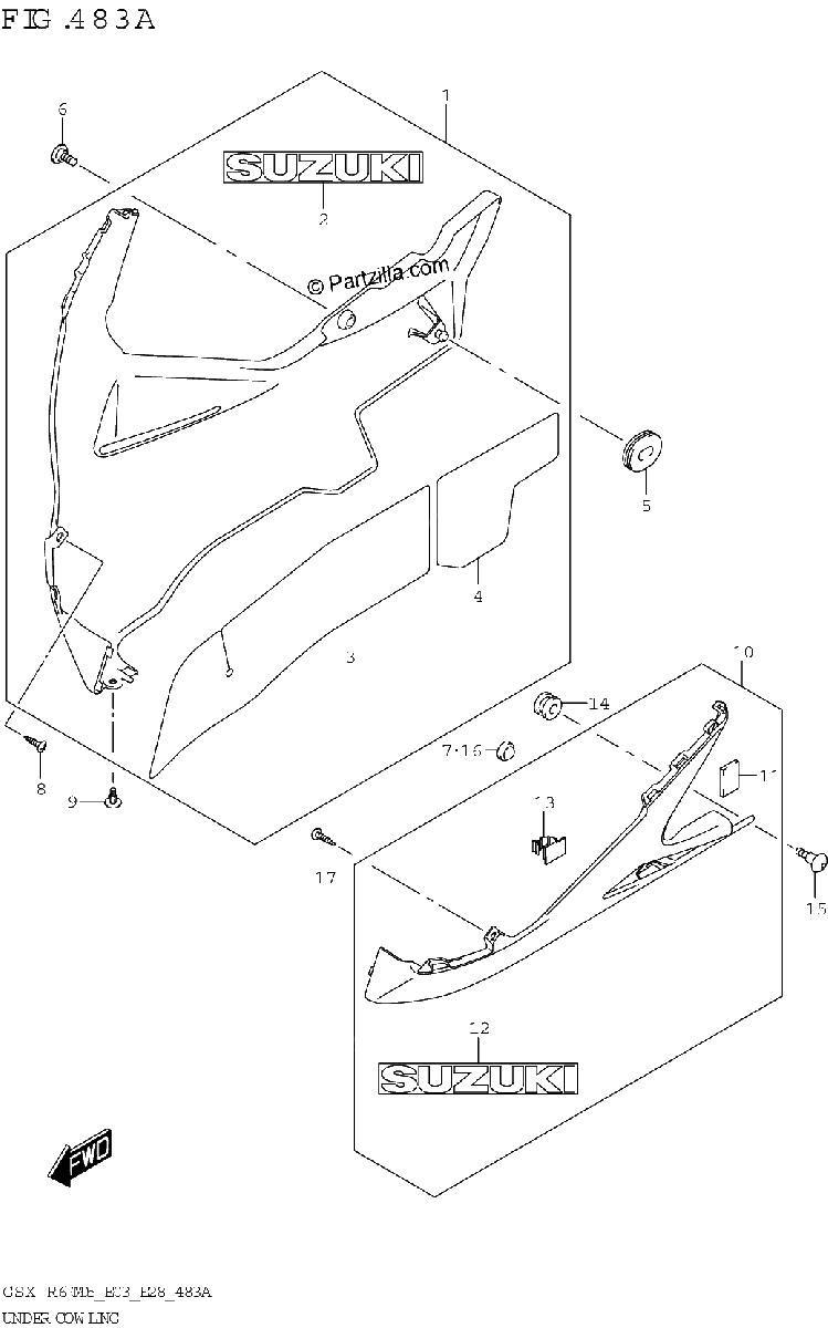 Diagrama de UNDER COWLING GSX R600