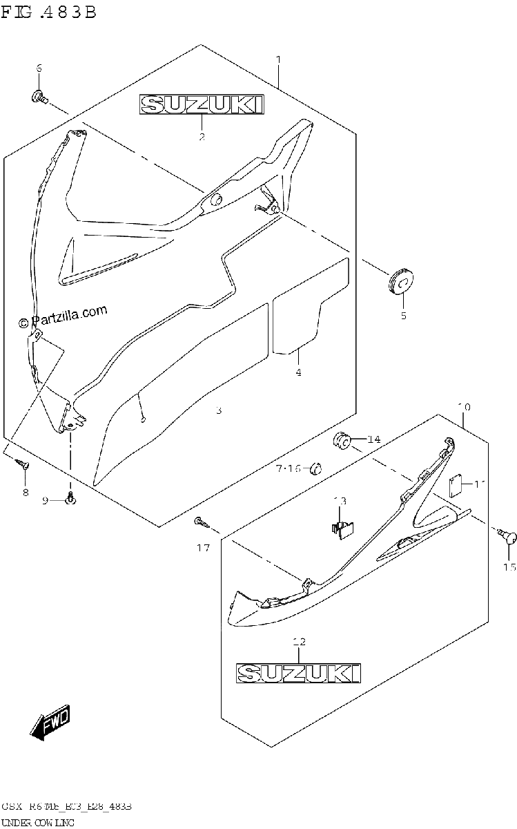 Diagrama de UNDER COWLING GSX R600Z