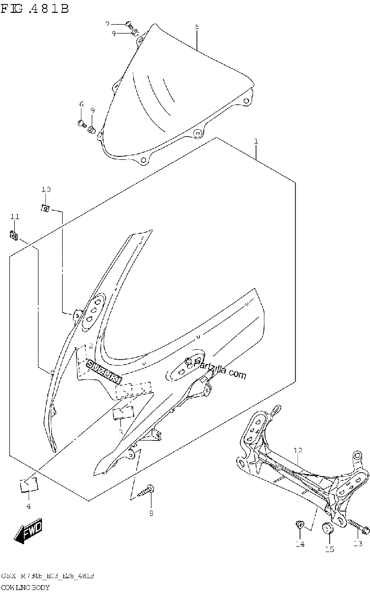 Diagrama de COWLING BODY GSX R750Z