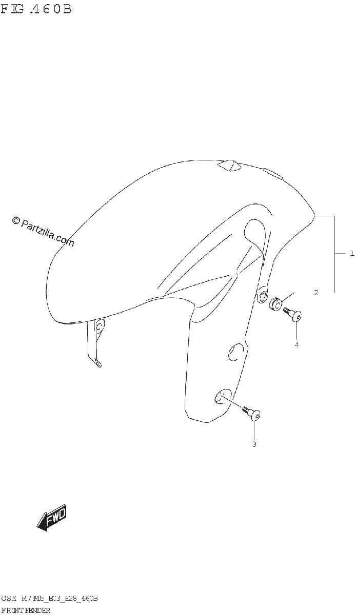 Diagrama de FRONT FENDER GSX R750Z