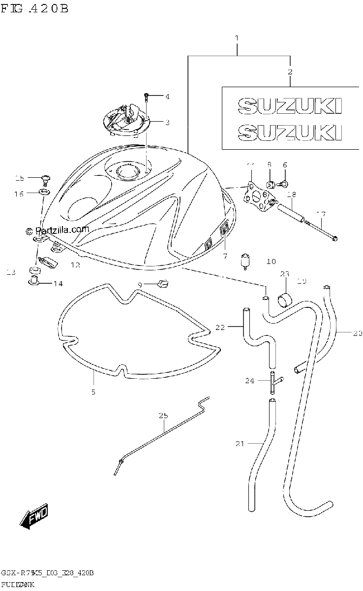 Diagrama de FUEL TANK GSX R750Z E03 E28