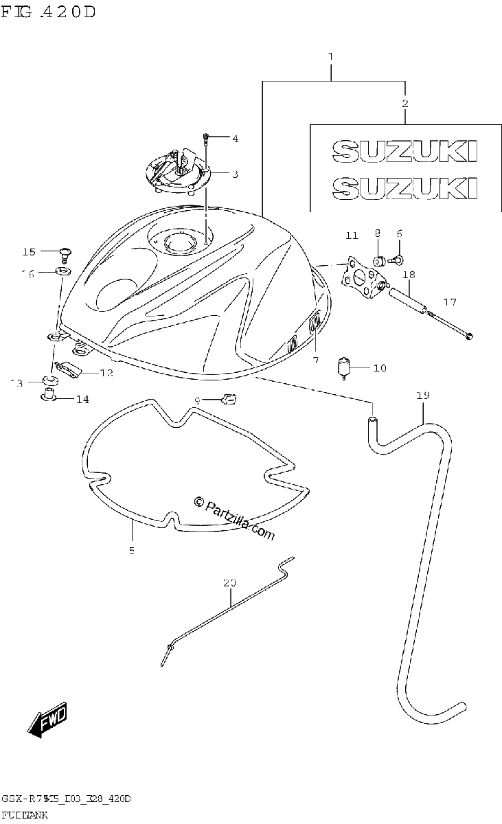 Diagrama de FUEL TANK GSX R750Z E33