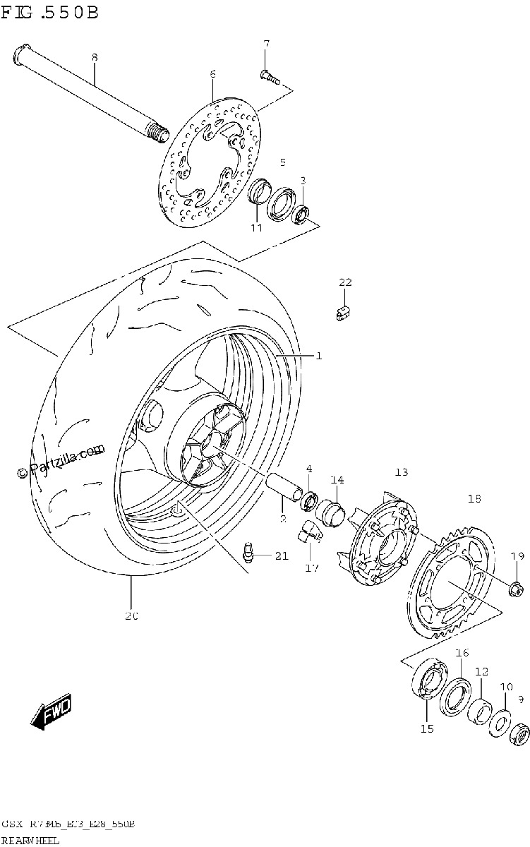 Diagrama de REAR WHEEL GSX R750Z