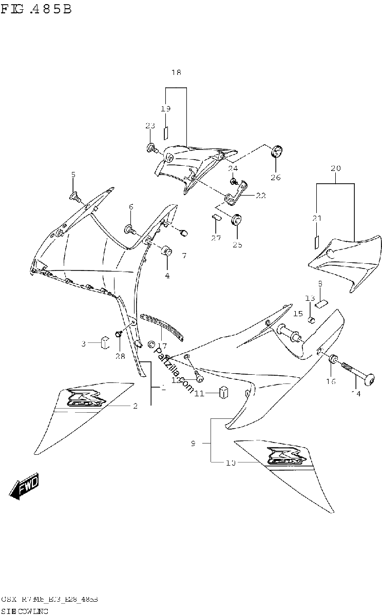 Diagrama de SIDE COWLING GSX R750Z