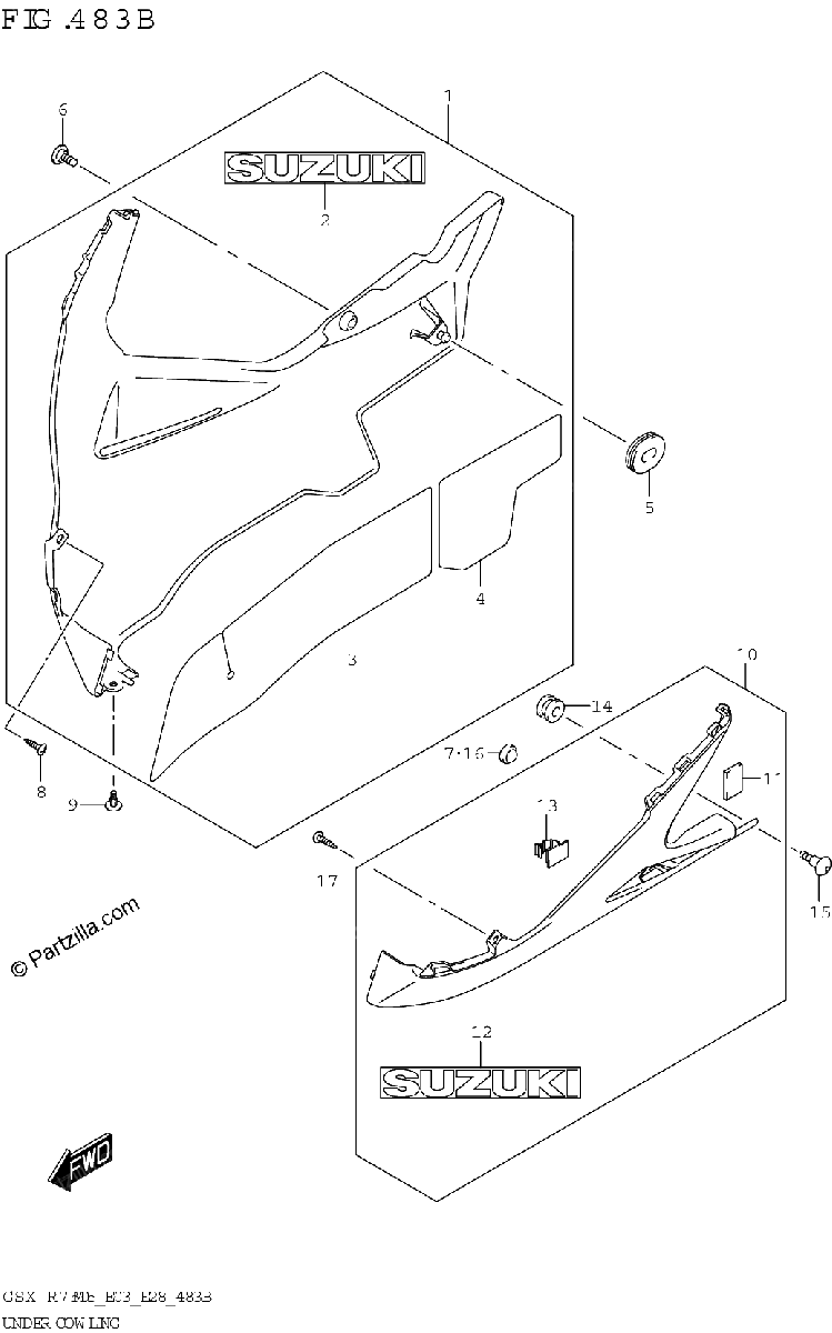 Diagrama de UNDER COWLING GSX R750Z