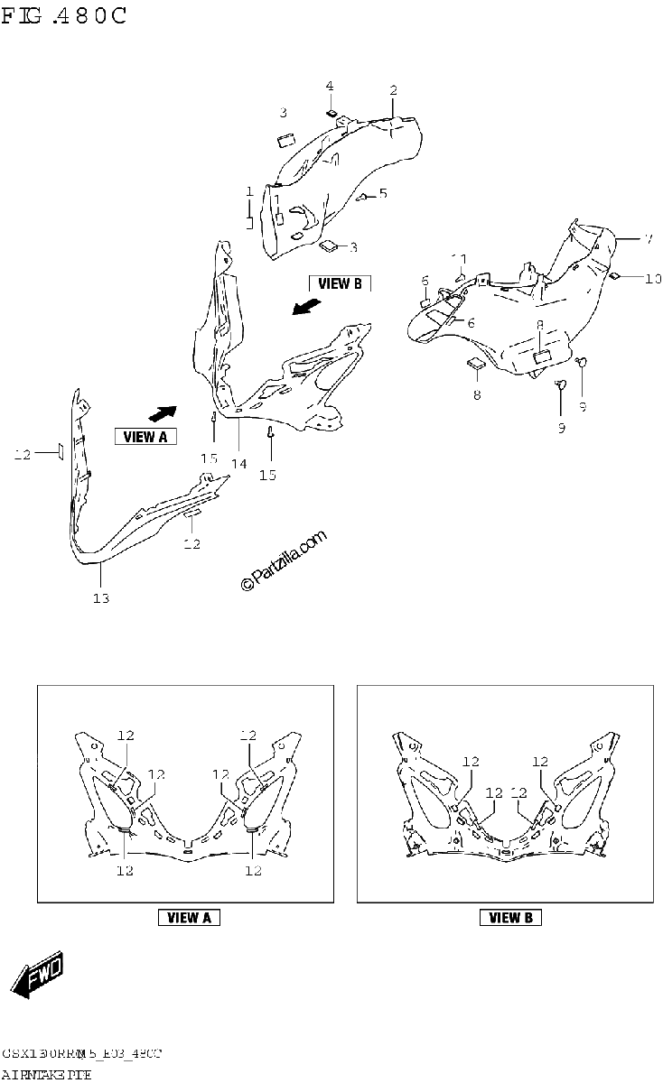 Diagrama de AIR INTAKE PIPE GSX1300RRQK E03 E33