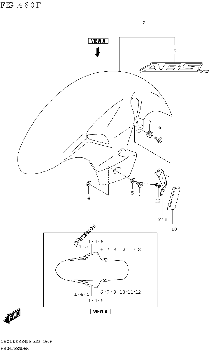 Diagrama de FRONT FENDER GSX1300RRQK E03 E33
