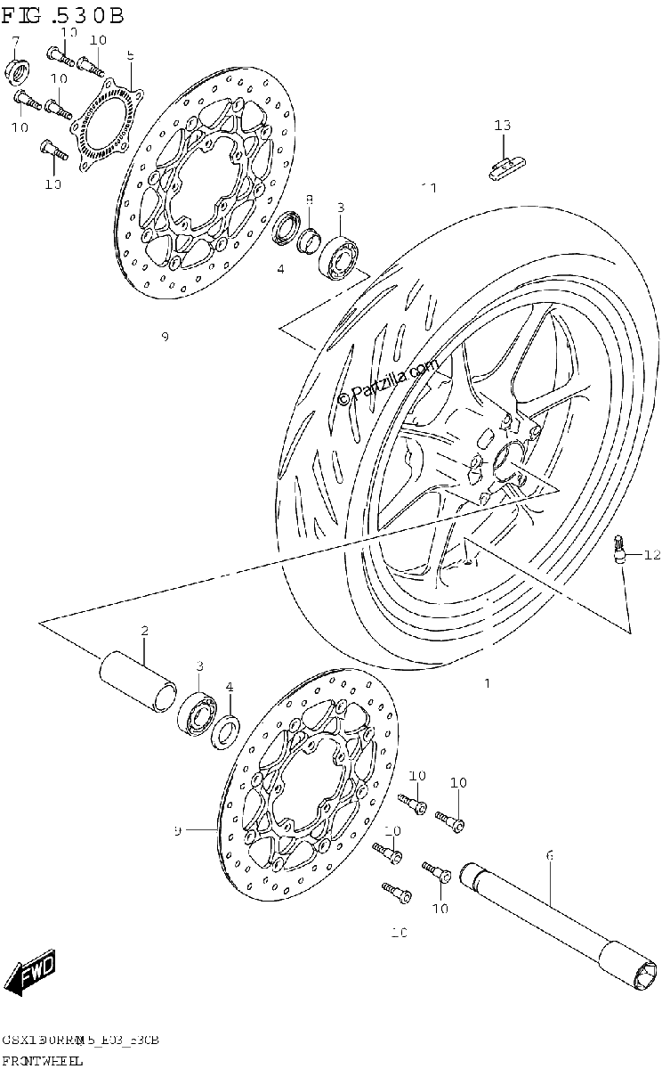 Diagrama de FRONT WHEEL GSX1300RRQK E03 E33