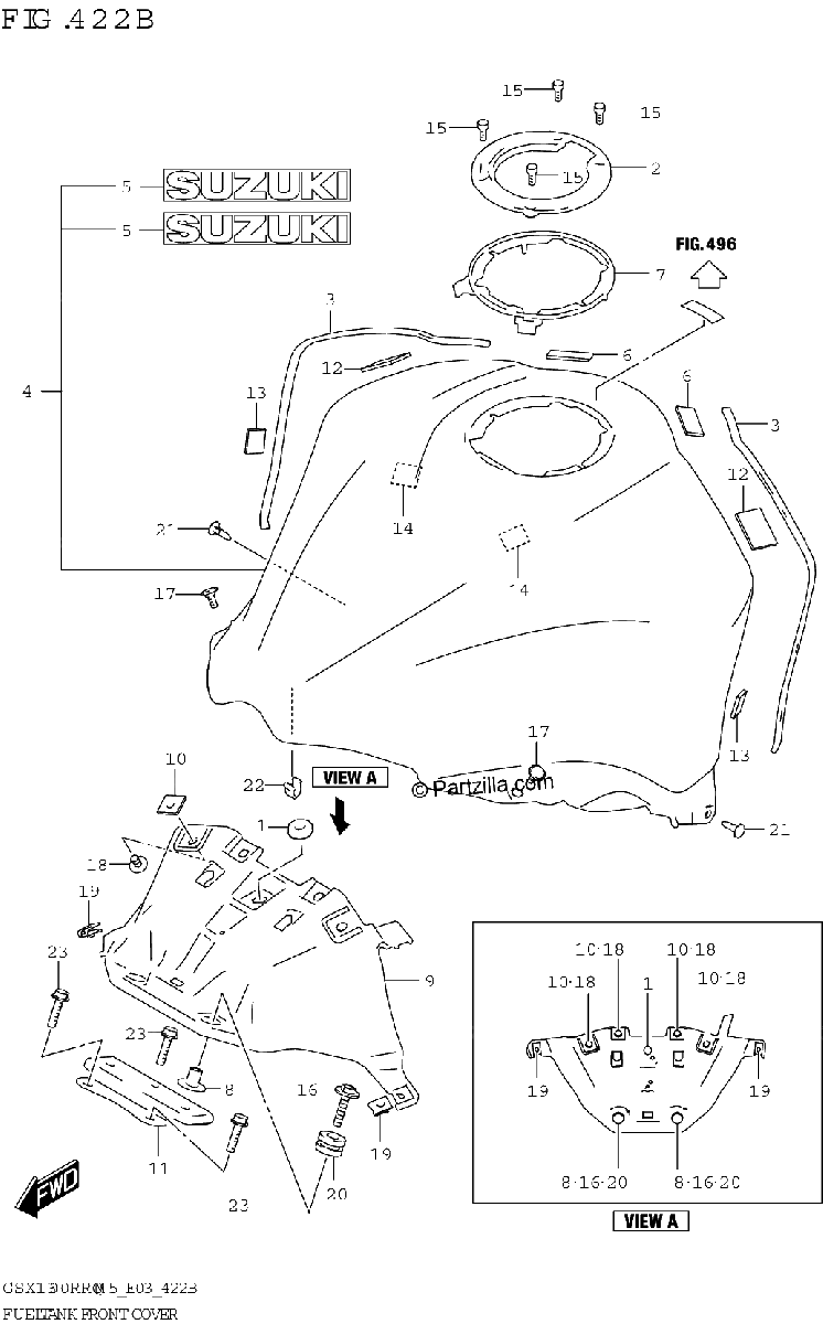 Diagrama de FUEL TANK FRONT COVER GSX1300RRQ E03 E28