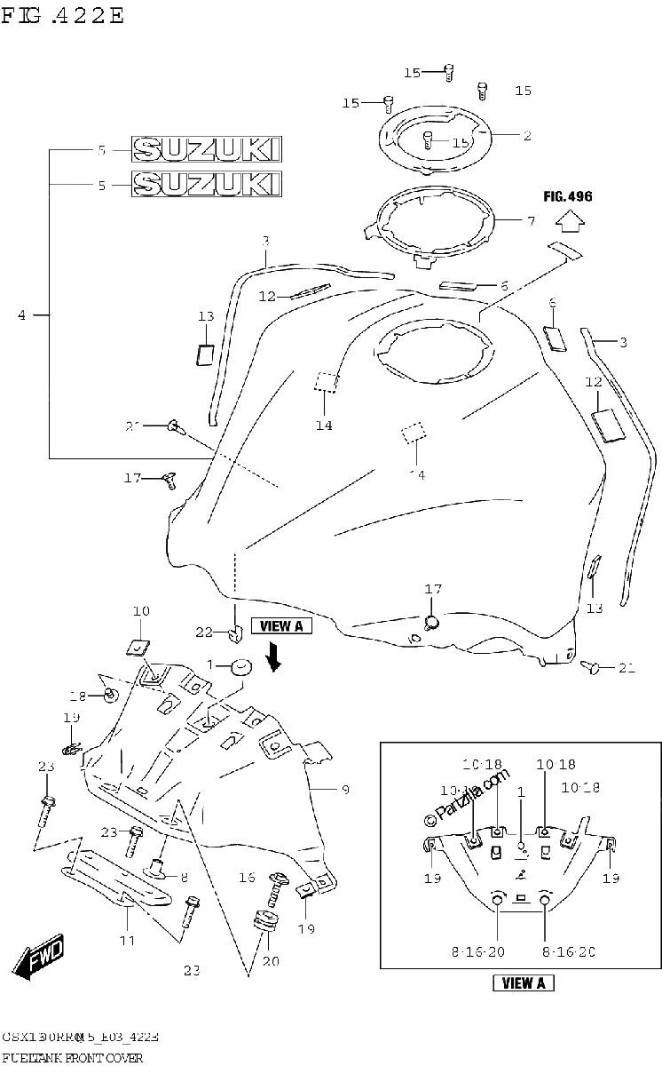 Diagrama de FUEL TANK FRONT COVER GSX1300RRQK E33