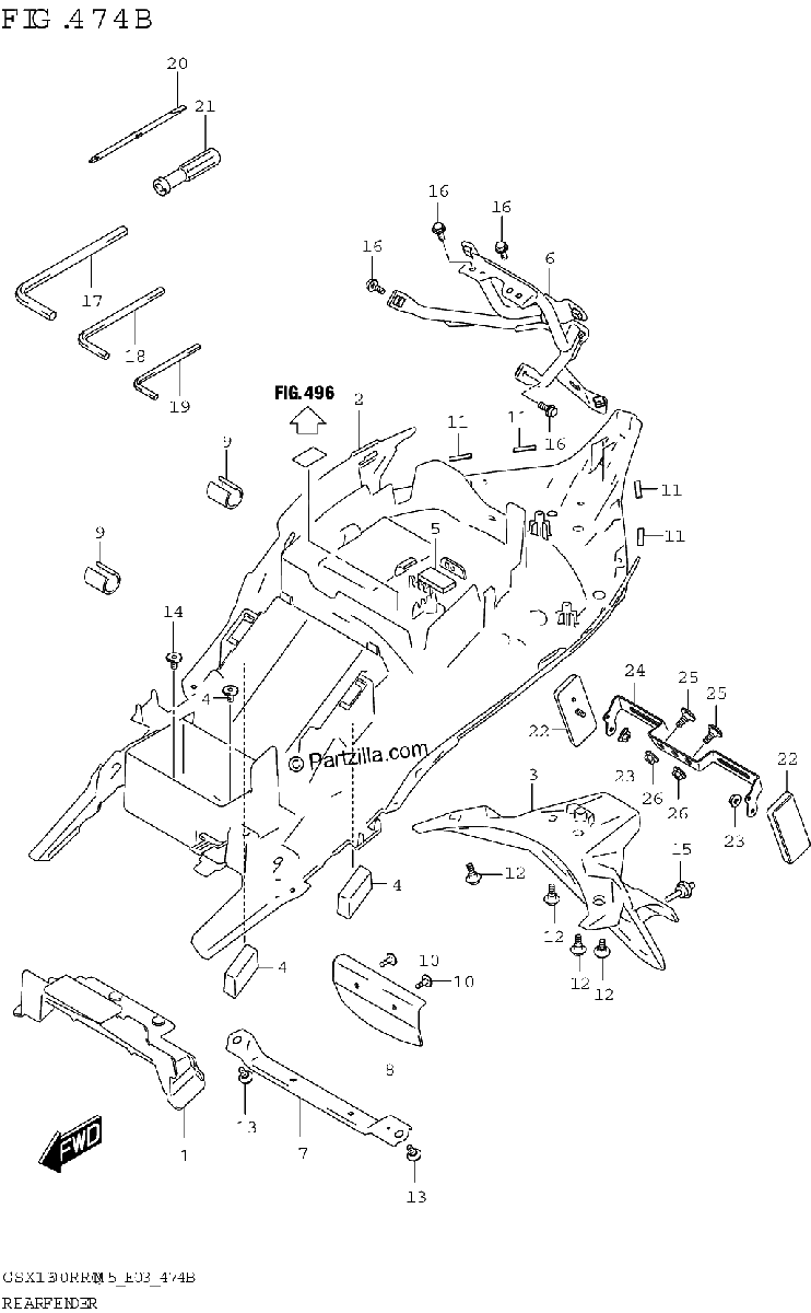 Diagrama de REAR FENDER E03