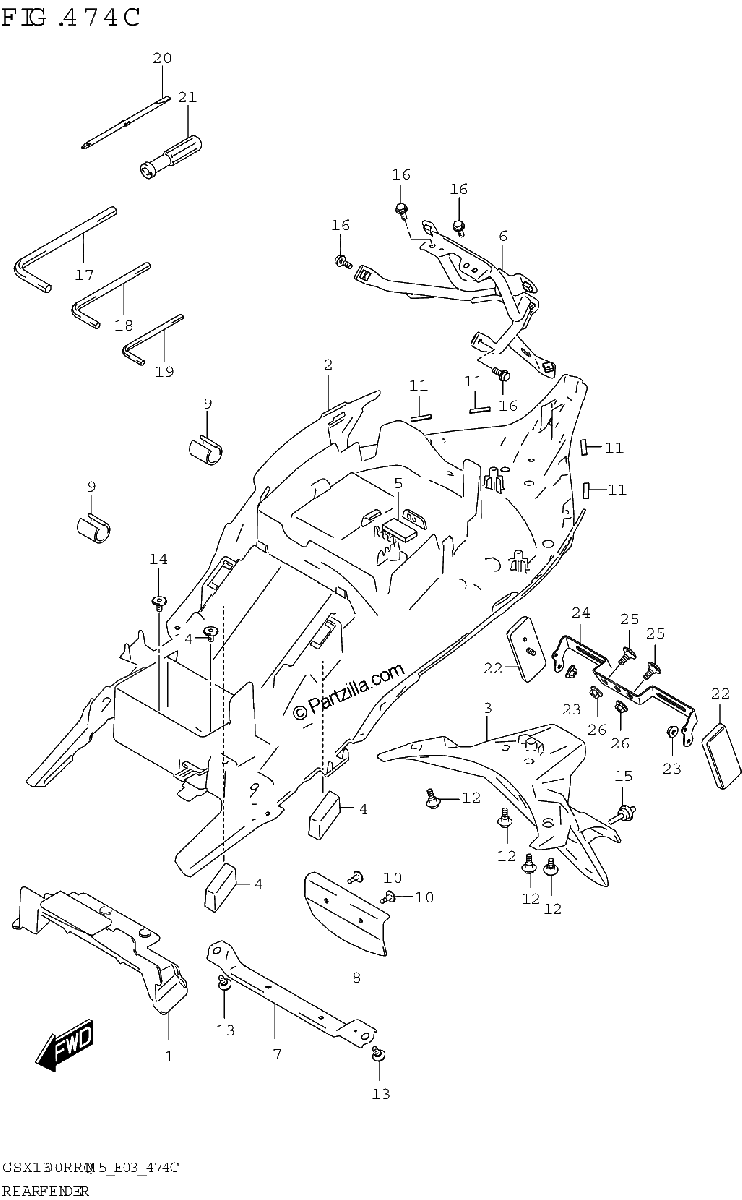Diagrama de REAR FENDER E28