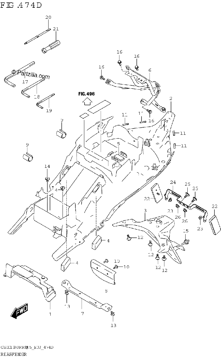 Diagrama de REAR FENDER E33