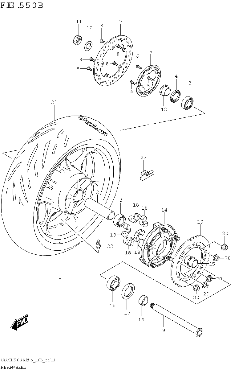 Diagrama de REAR WHEEL GSX1300RRQK E03 E33