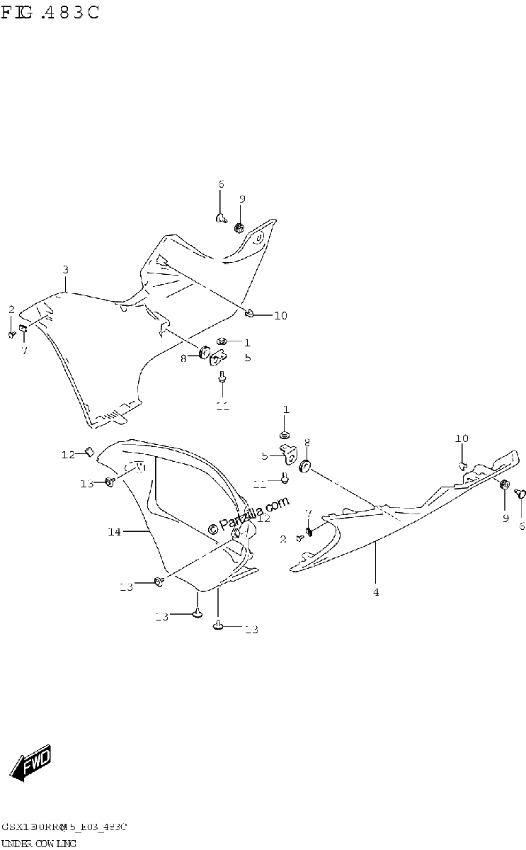 Diagrama de UNDER COWLING GSX1300RRQK E03 E33