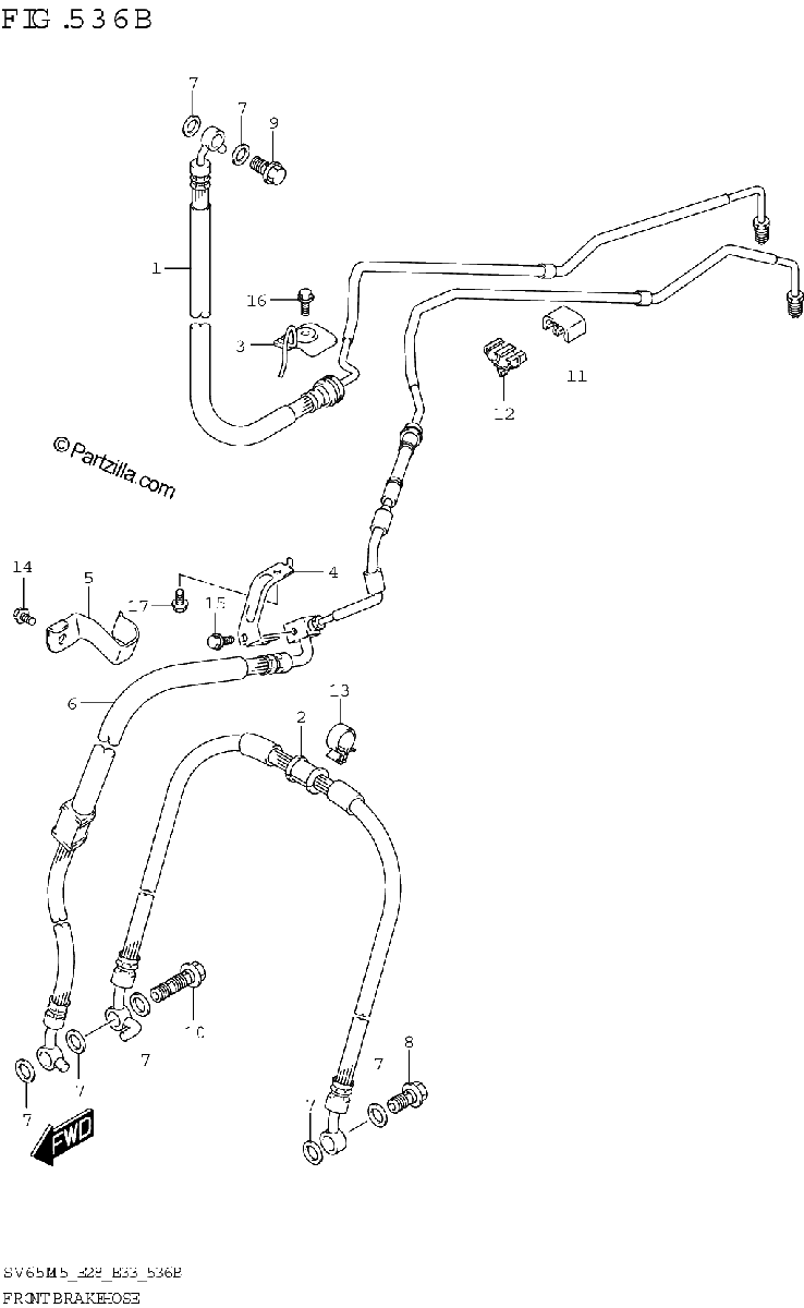 Diagrama de FRONT BRAKE HOSE SV650XA