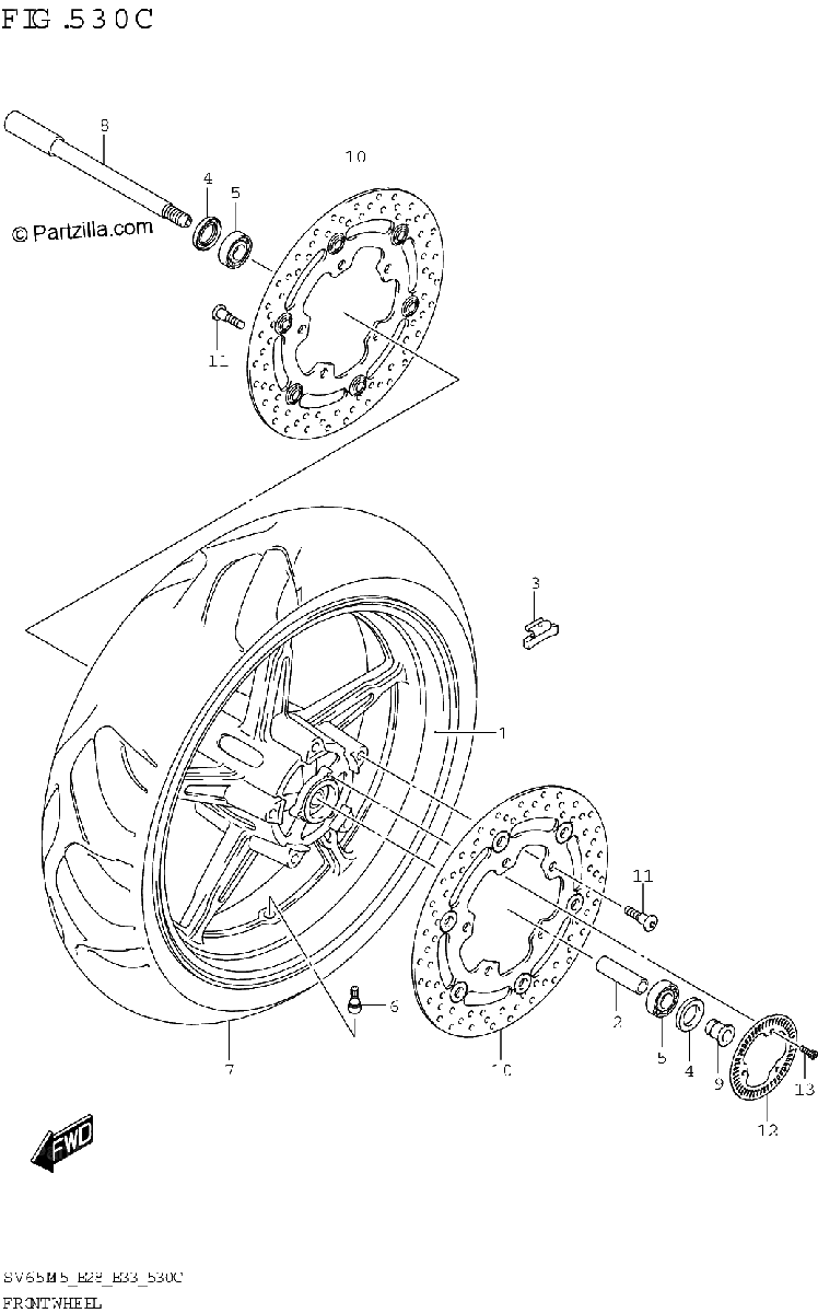 Diagrama de FRONT WHEEL SV650XA E28