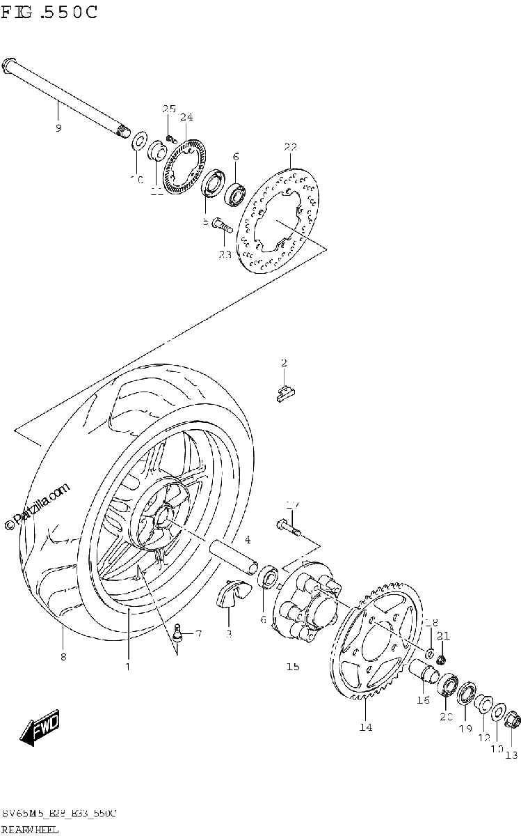 Diagrama de REAR WHEEL SV650XA E28