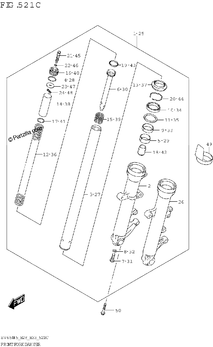 Diagrama de FRONT FORK DAMPER SV650XA E28