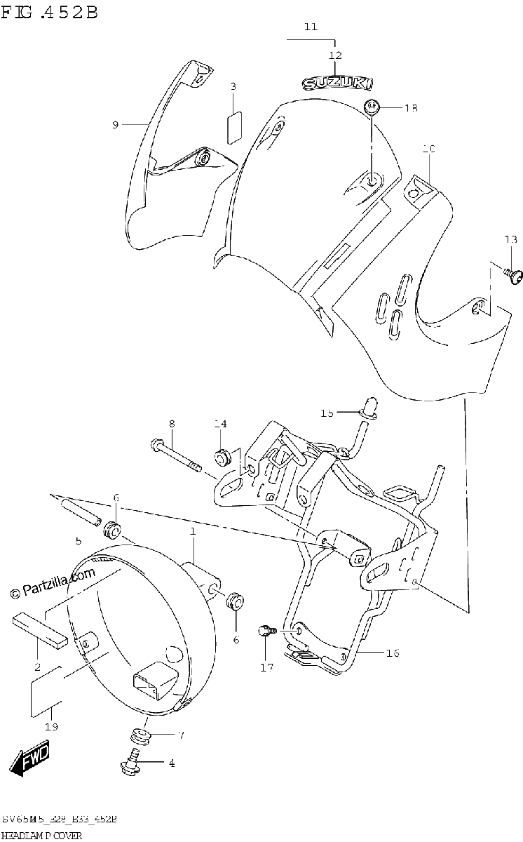 Diagrama de HEADLAMP COVER SV650XA E28