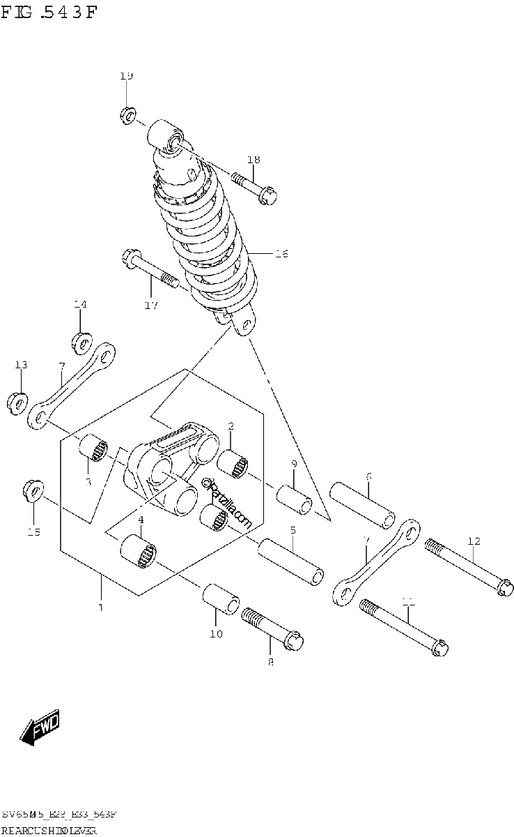 Diagrama de REAR CUSHION LEVER SV650XA E28