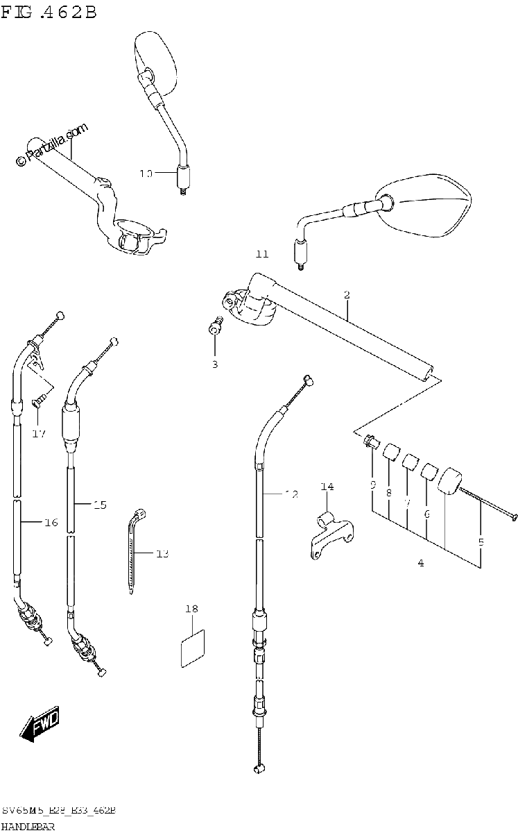 Diagrama de HANDLEBAR SV650XA E28