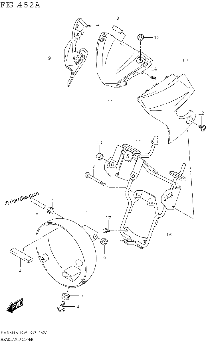 Diagrama de HEADLAMP COVER SV650A