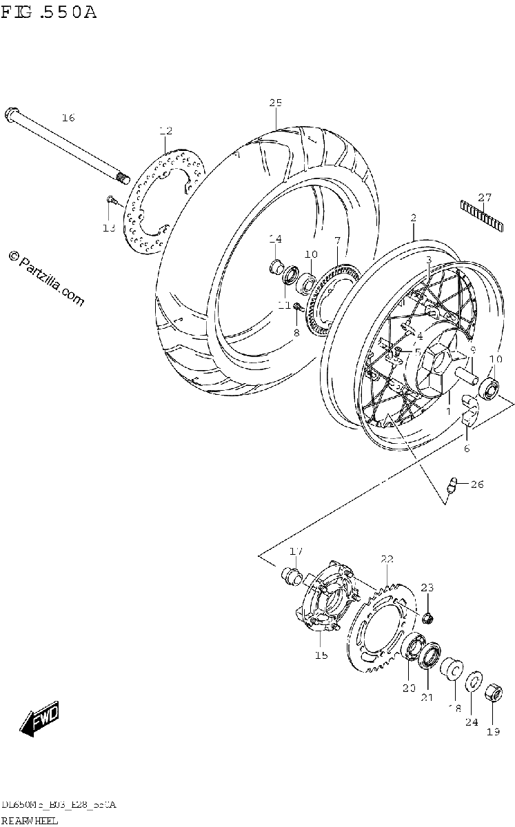 Diagrama de REAR WHEEL DL650XA