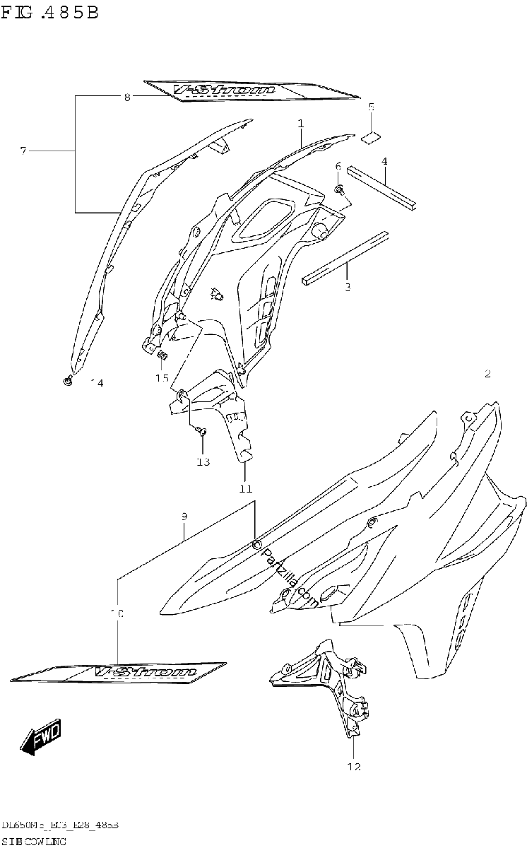 Diagrama de SIDE COWLING DL650XA