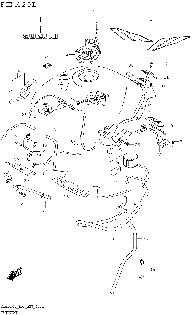Diagrama de FUEL TANK DL650XA E33