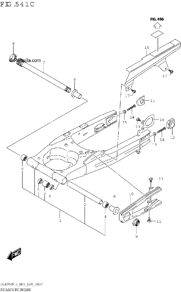 Diagrama de REAR SWINGINGARM DL1050RJ E28