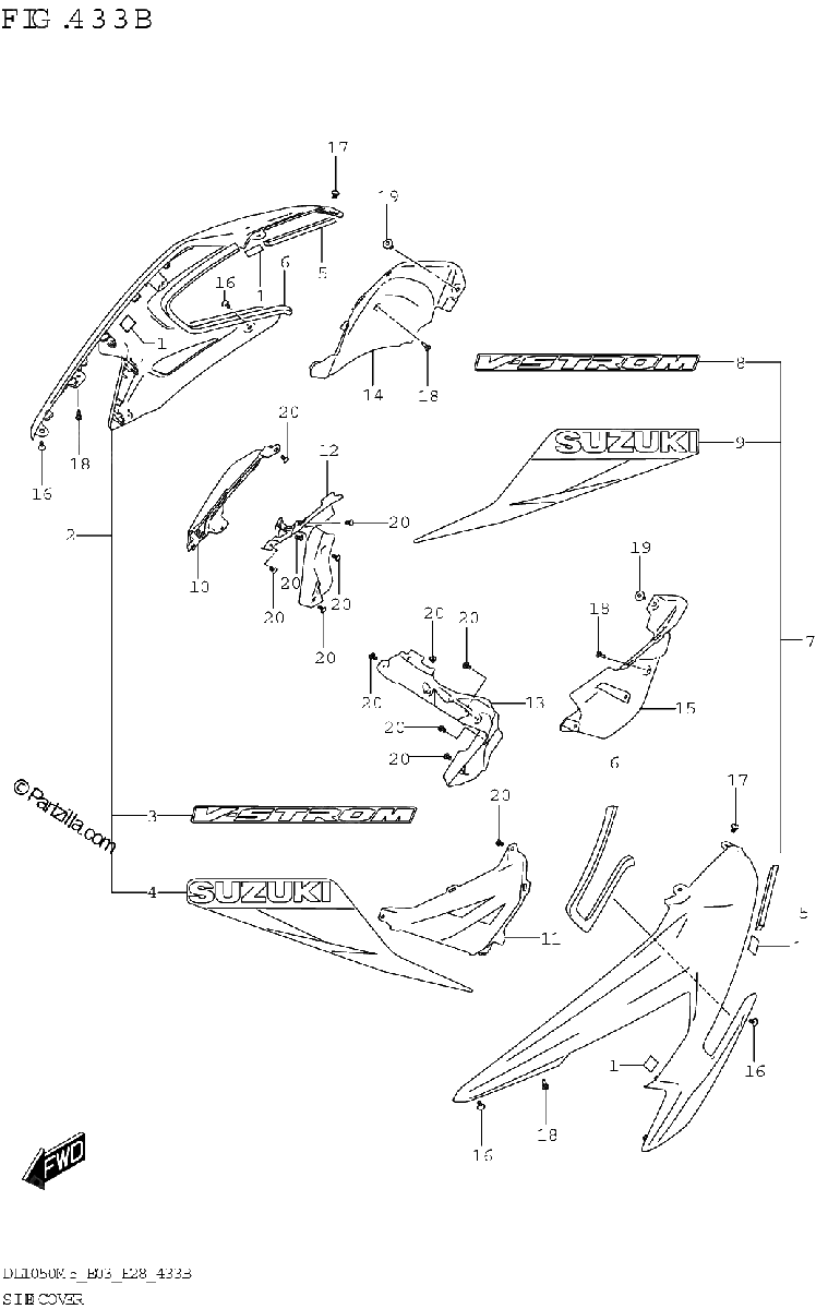 Diagrama de SIDE COVER DL1050RR