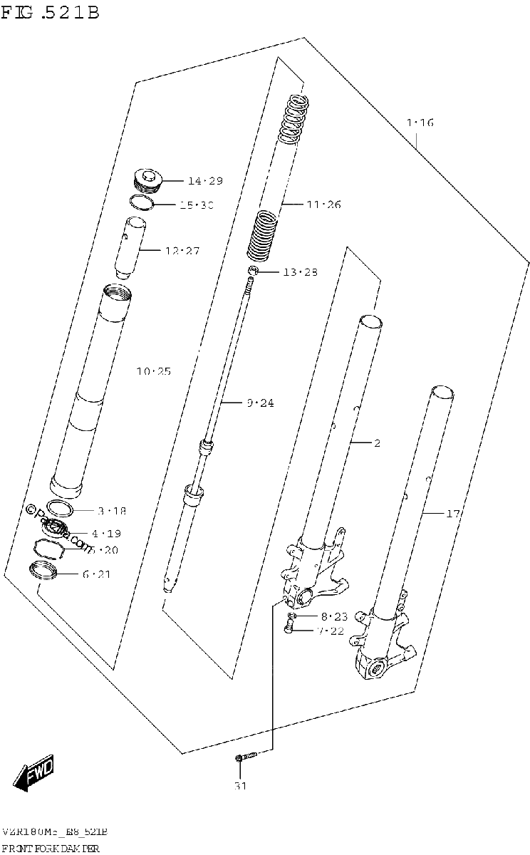 Diagrama de FRONT FORK DAMPER VZR1800BZ