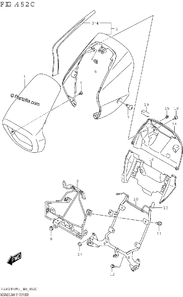 Diagrama de HEADLAMP COVER VZR1800BZ FOR KEL