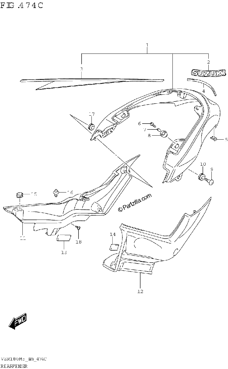 Diagrama de REAR FENDER VZR1800BZ FOR KEL