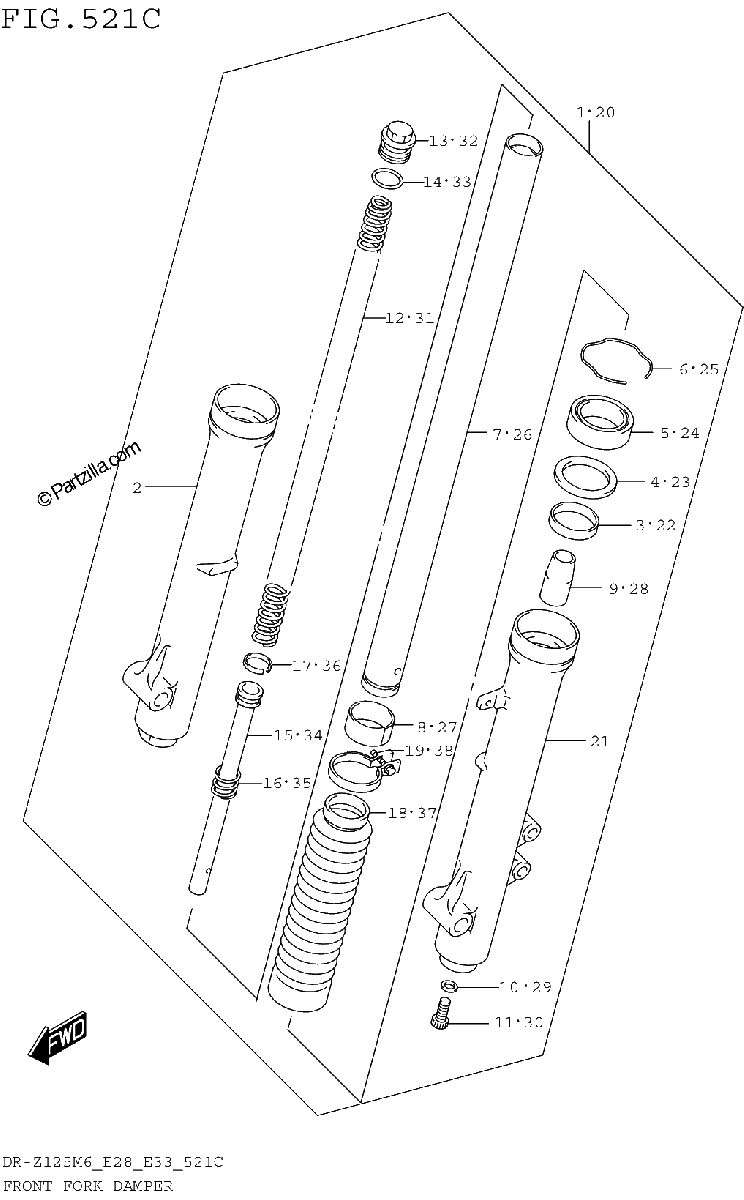 Diagrama de FRONT FORK DAMPER DR Z125L E33