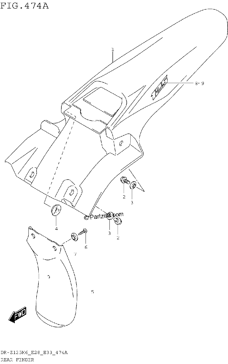 Diagrama de REAR FENDER DR Z125 E28